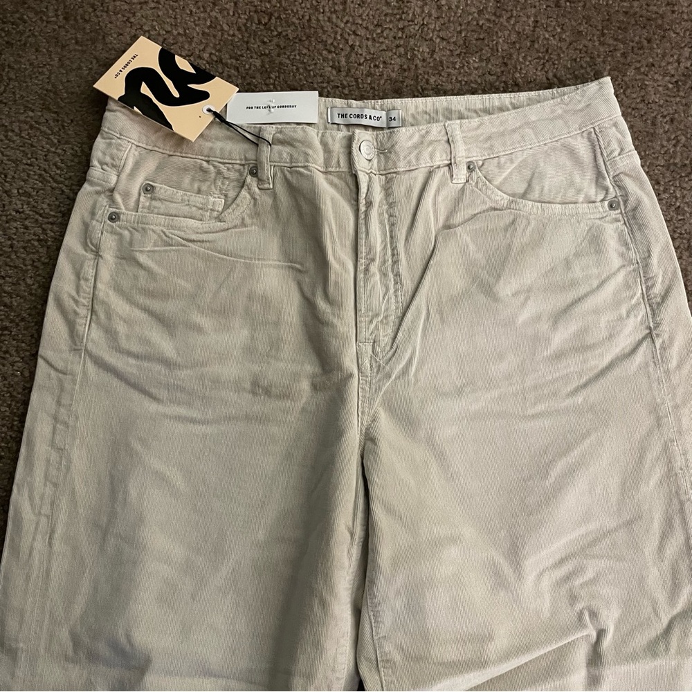 Anthropologie Corduroy Pants High Waist Cropped Straight Leg Size 34 Khaki - Picture 3 of 10